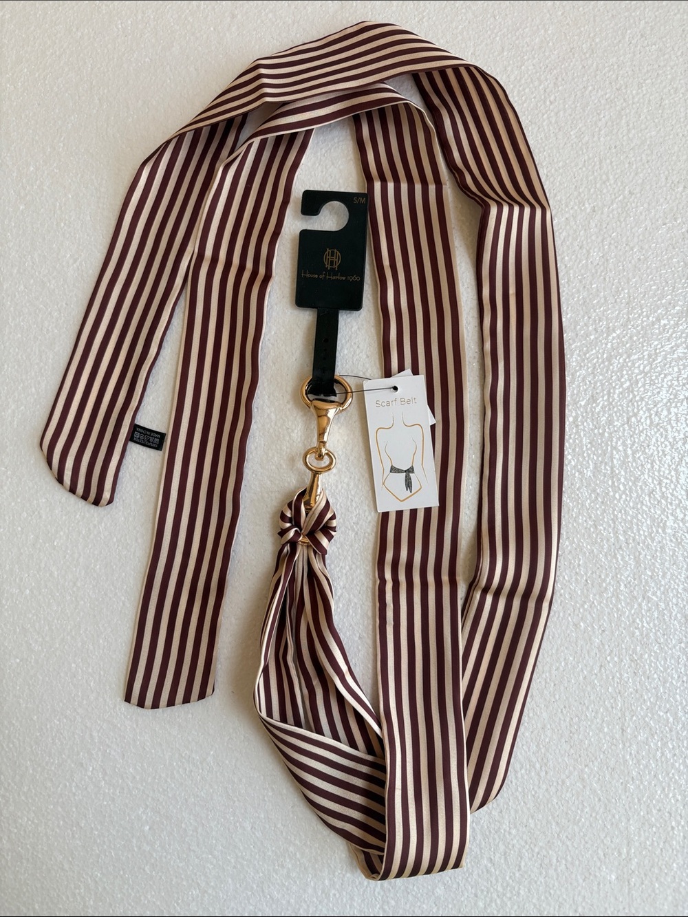 NWT House of Harlow 1960 Brown/Cream Striped Scarf Belt W/Snaffle Bit Size S/M